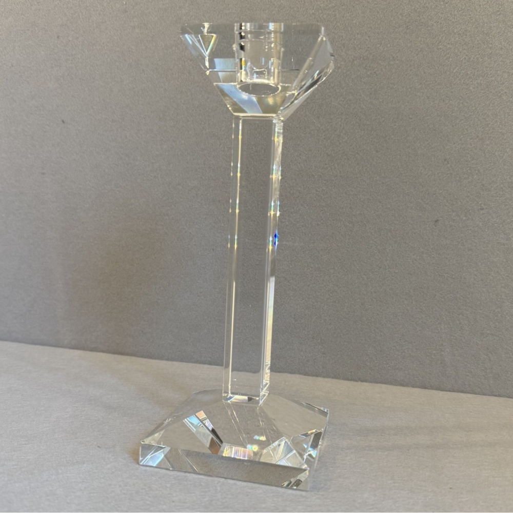 Vintage‎ Oleg Cassini Crystal Taper Candlestick Holder 9" Signed Modernist Art